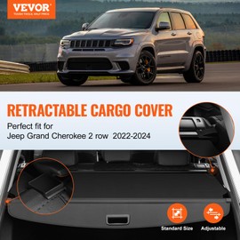 VEVOR Cargo Cover for Jeep Grand Cherokee 2 Row 2022-2024, Upgraded Waterproof Retractable Trunk Cover Security Shield Shade, UV Resistant Rear Trunk Cover with Aluminum Alloy & PVC Material