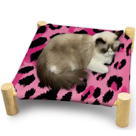ZHTHE Cozy Pink Leopard Cat Beds Wooden Hammock Bed for Indoor Cats All Seasons Comfort Cat Bed Also Suitable for Small Dogs Pet Beds