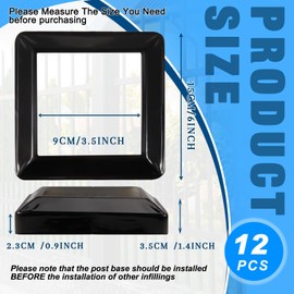 Tandefio 12 Pcs 4 x 4" Post Skirt, One-Piece Metal Post Base Cover Internal Size 3. 5 x 3. 5" Base Cover, Porch Columns Wraps for Fence Stair Wood Vinyl (Glossy Black)