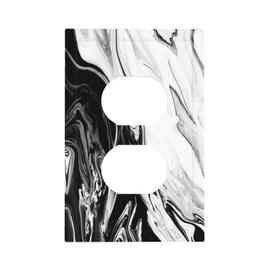 Abstract Marble Ink Texture 1 Gang Duplex Outlet Cover Black White Decorative Single Electrical Receptacle Modern Aesthetic Light Switch Cover Wallplate for Home Decor