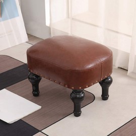 Kelendle Small Foot Stool for Living Room Brown Leather Stool Vintage Upholstered Footrest Rubber Wooden Foot Rest Stool Sofa Stool for Foot Rest (Brown)
