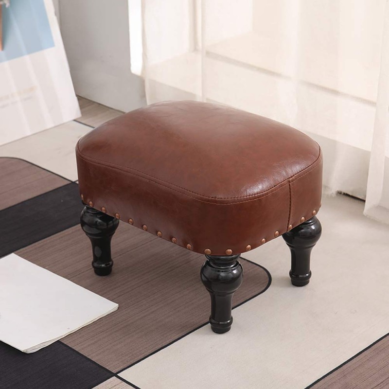Kelendle Small Foot Stool for Living Room Brown Leather Stool