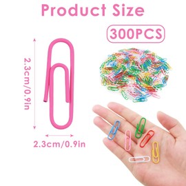 Pack of 300 Paper Clips, 2.8 cm Colourful Metal Paper Clips, Plastic Box, Practical Paper Clips for Office, School and Home