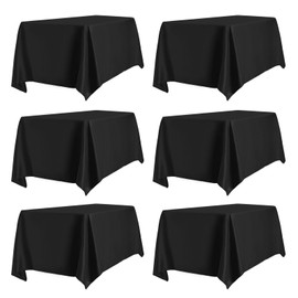 PureFit 6 Pack Black Table Cloths 90 x 132 Inch, Stain and Wrinkle Resistant Table Linen for 8 Ft Rectangle Table, Polyester Table Covers for Dining Table, Wedding, Party, Banquet and Camping