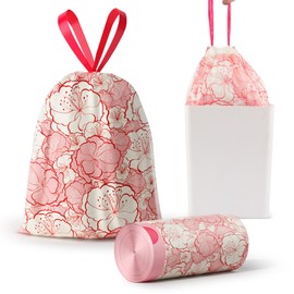 4 Gallon Trash Bags Drawstring, Colorful & Portable Small Trash Bags with Chinese Plum Blossom Printed, Tear-Resistant Garbage Bags 4 Gallon for Bathroom Office Trash Cans, 30 Count