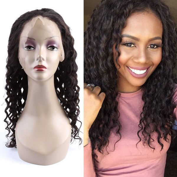 ELIHAIR Natural Color Deep Wave Wigs Virgin Human Hair Full Lace Wigs 130% Density With Brazilian Human Hair For Women (Front Lace Wig, 18 inch)