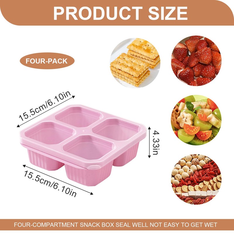 BLLREMIPSUR 4 Pack Snack Boxes with Lids, 4 Compartments Bento