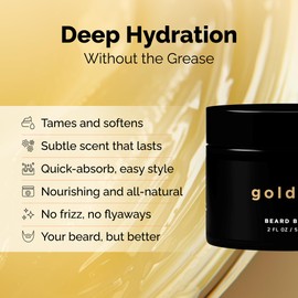 Golden Grooming Beard Balm | Unique Masculine Scent | Shea Butter for Beard Growth | Tames, Moisturizes & Styles (2 oz, Fresh Scent)