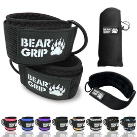 BEAR GRIP - Ankle Straps for Cables with New Fleece Design - Strong Closure, Double Stainless Steel D-Ring, Adjustable Neoprene - For Men & Women (Black Slim - Pair)