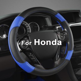 GIANT PANDA Microfiber Leather Steering Wheel Cover for Honda Accord,Civic,CR-V,HR-V,Pilot(Diamond-Pattern-Black+Blue-Standard Size)
