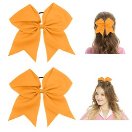 Gold Cheerleading Hair Bows for Girls - 8 Inch Big Hair Bows, Hair Ribbons, Ponytail Holders with Bows, Cheer Accessories