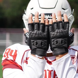 Seibertron Adult Lineman M.S.Z.Q-4 Padded Palm Football Receiver 1/2 Finger Fingerless  Gloves Flexible TPR Impact ProtectionAge Group: Black, Usage: XL