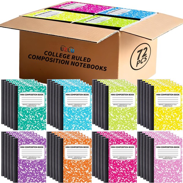 UZLU 72 Pack Mini Composition Notebooks Bulk College Ruled Half