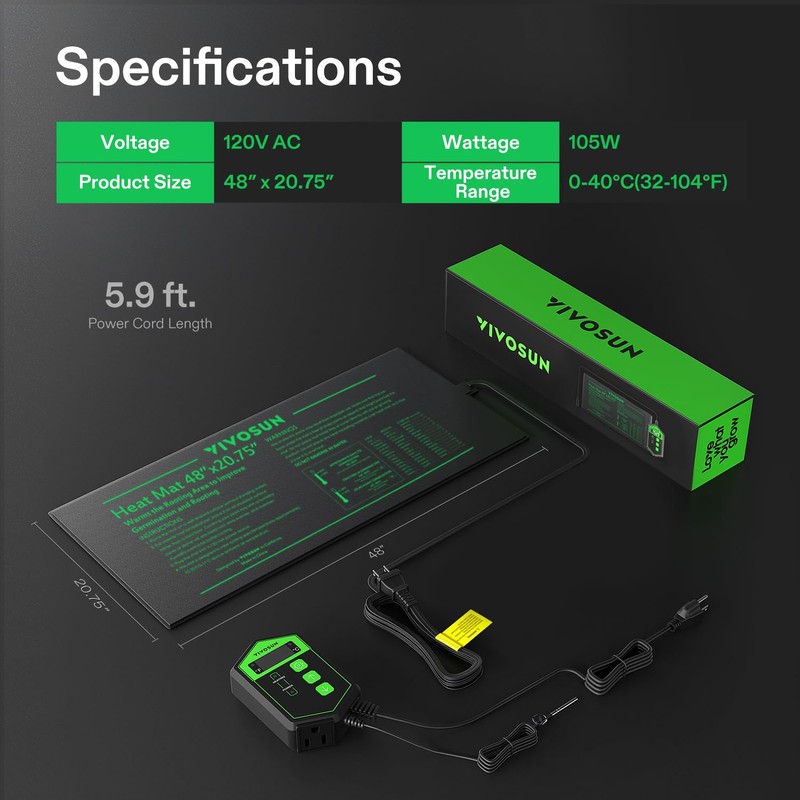 VIVOSUN 48" x 20.75" Seedling Heat Mat and Digital Thermostat