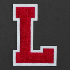 Letter L - Chenille Stitch Varsity Iron-On Patch by pc, 4-1/2", Red/White, TR-11648