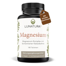 Lunatura Magnesium Komplex mit Schoko-Geschmack - Mit fermentierter Kakaobohne - 375 mg Magnesium pro Tagesdosis - 180 vegane Tabletten