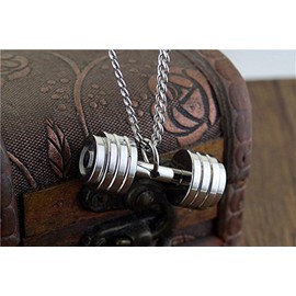 Hanessa Jewellery for Men Necklace with Dumbbell Pendant Titanium Steel in Silver/Gold/Black Gift for Husband/Boyfriend/Men, No Gemstone