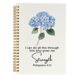 CUANFDDSF Christian Floral Notebook, Blue Hydrangea Floral Bible Verse Scripture Journal Notebooks, Christian Gifts for Women, Office School Supplies Journaling Hardcover Spiral Notebook 5.5x8.3 Inch