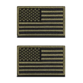 Pack of 2 Army Green USA Flag Patch, Tactical America Badge, Embroidered Patch with Closure, Military Patch for Backpacks, Clothing, Bags, Uniform Vest Jersey