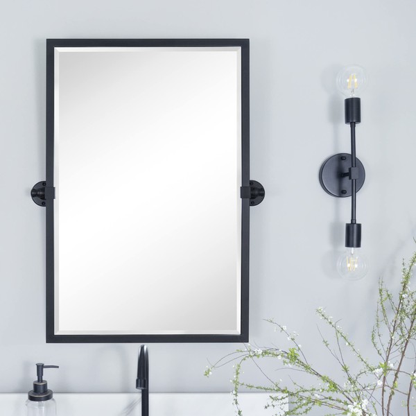 TEHOME 20x30'' Pivot Tilting Bathroom Vanty Mirror Rectangle Black Metal Framed Beveled Wall Mirror