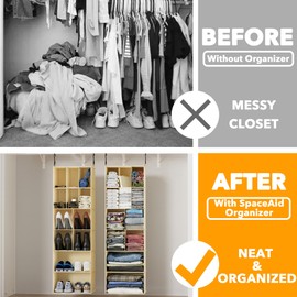 SpaceAid 2 Pack Hanging Closet Organizer and Storage with Dividers, 24 Compartments Hanging Shoe Shelves for Closet, Wardrobe, RV, Garment Rack - Beige