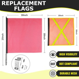 Norwayho 2 Pack Mount Warning Flag 18" x 18" Flag Pole for Truck, Oversize Load Flags, Safety Flags for Trucks, Warning & Safety Flag for Truck