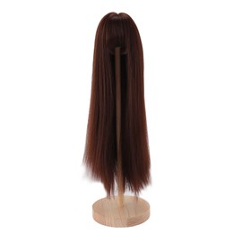 1/4 Doll Wig for 7 To 8in Doll DIY Simulated Scalp High Temperature Silk Ball Jointed Doll Wig Long Straight Hair with Bangs Dark Brown