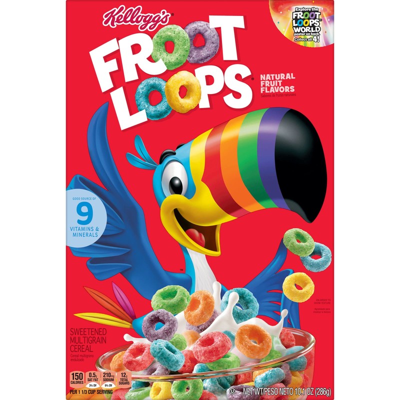 Kellogg's Froot Loops Cold Breakfast Cereal, Fruit Flavored, Breakfast Snacks
