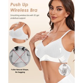 LEYSHE Soft Bra Women's Without Underwire Seamless Bra Support Bra Push Up Bra Comfy Minimiser Bustier Full Coverage Cup A-C, White