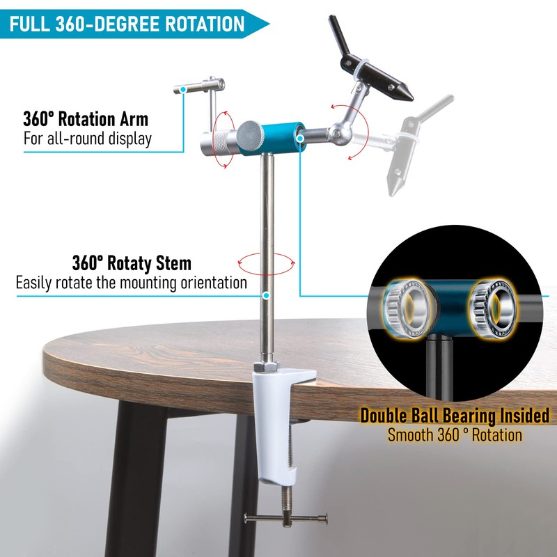 Dr.Fish Rotary Fly Tying Vise Aluminum Alloy Fly Vise with