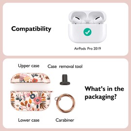 TATOFY Case Cover for AirPods Pro 2019,Stylish AirPods Pro Case for Women Girls, Flower Patterns Protective Hard Case with Clip (Pink)