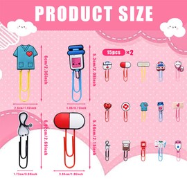 Keboyoe Pack of 30 Medical Theme Paper Clips, Cute Paper Clip, Medical Students, Gifts, Medical Paper Clip Bookmark, Cute Colourful Clips for Nurses, Children Gift