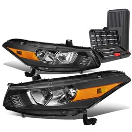 Black Housing Amber Side Projector Headlight Head Lamps+Tool Kit Compatible with Honda Accord Coupe 08-12