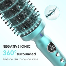 BANGMENG 1 3/4 Inch Thermal Brush Negative Ion Heated Round Brush Dual Voltage 12 Temperature Settings Curling Hairbrush for Long Hair (1.75 Inch Barrel 2.3 Inch Bristles)