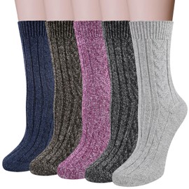 Chalier Finery 5 Pack Womens Socks Wool Thermal Warm Knitting Ladies Socks for Winter SIZE4-8