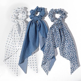 YBEATY 6 Pcs Ribbons Bow Hair Scarf Scrunchies Elastic Hair Scrunchies for Women Knotted Bow Hair Ties Bobbles Boho Vintage Ropes Ponytail Holder Hair Accessories Fabric Scrunchy for Girls