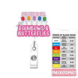 Phlebotomy Badge Reel and Order of Draw Badge Card, Funny Retractable ID Holder with Metal Clip and Vertical Buddy, Phlebotomy Essentials and Phlebotomist Gifts