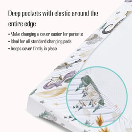 EyMzcod Baby Boy Girl Changing Pad Covers Dragon Tale Castle, Watercolor Green Moon Clouds Stars Tree Safe Snug Fitted Diaper Table Sheet, Soft Breathable Stretchy Change Mat Fit 32 34 x 16