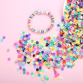 YIEUR Pack of 5000 Heishi Beads, Colourful Set, 6 mm Loose Flat Polymer Clay Beads, Clay Beads with Hole, Soft Ceramic Beads Between Spacer Beads for Bracelet, Necklace, Earrings, DIY Jewellery Making