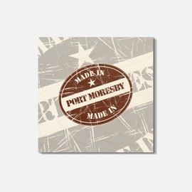 Unbranded Made In Port Moresby Grunge Travel 4'' X 4'' Square Wooden Coaster