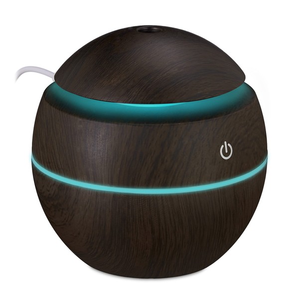 Relaxdays Aroma Diffuser for Water, Essential Oils, Room Humidifier 150 ml, LED Colour Changing, USB Port, Dark Brown