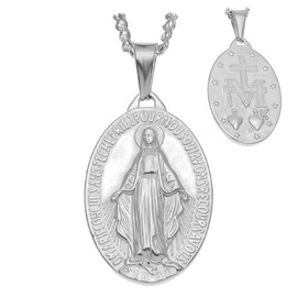 BOBIJOO JEWELRY - Pendentif Homme Femme Médaille Vierge Miraculeuse Marie Acier Argenté Chaîne