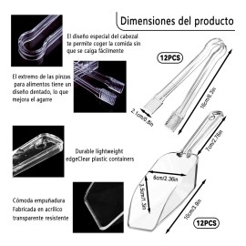 24 Pcs Cucharas Y Pinzas Plstico Transparentes Para Cocina                                                                                            