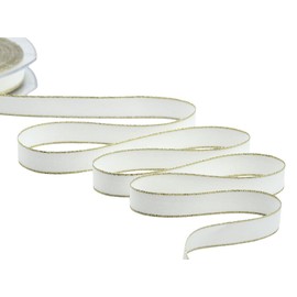 Furlanis - Poly Cotone Con Bordi Oro, Nastro In Policotone Opaco Per Confezioni Regalo, Decorazioni, Bomboniere - Bianco Naturale, 15 mm x 20 m