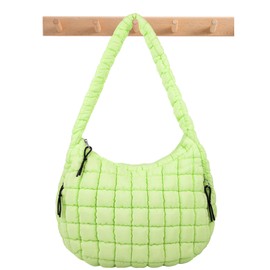 Quilted Puffer Tote Bag Large Crossbody Shoulder Bag with Zipper, Nylon Bubble Hobo Handbag Carryall Bag for Women, Lightgreen, Large