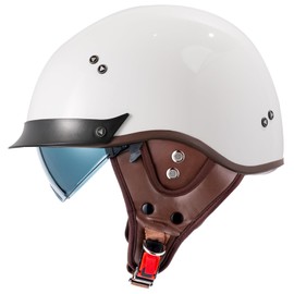 VCOROS Half Helmet Motorcycle DOT Approved Open Face Helmet F07 with Sun Visor and Quick Release Buckle for Adults Men and Women (Gloss White,XXL)