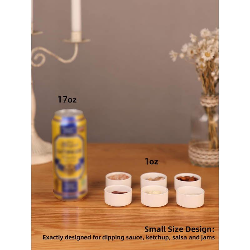 1 oz Mini Porcelain Ramekins Set of 6, Small Ceramics