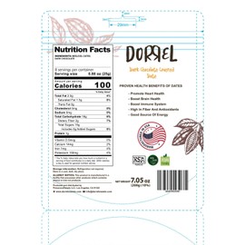 DORREL - Belgian Dark Chocolate Covered Medjool Dates, High Energy Vegan Choco Snack Delicious, Kosher & Non-GMO, Pack of 1 Chocolate Covered Dates, 7.05 oz / 200 g Ea