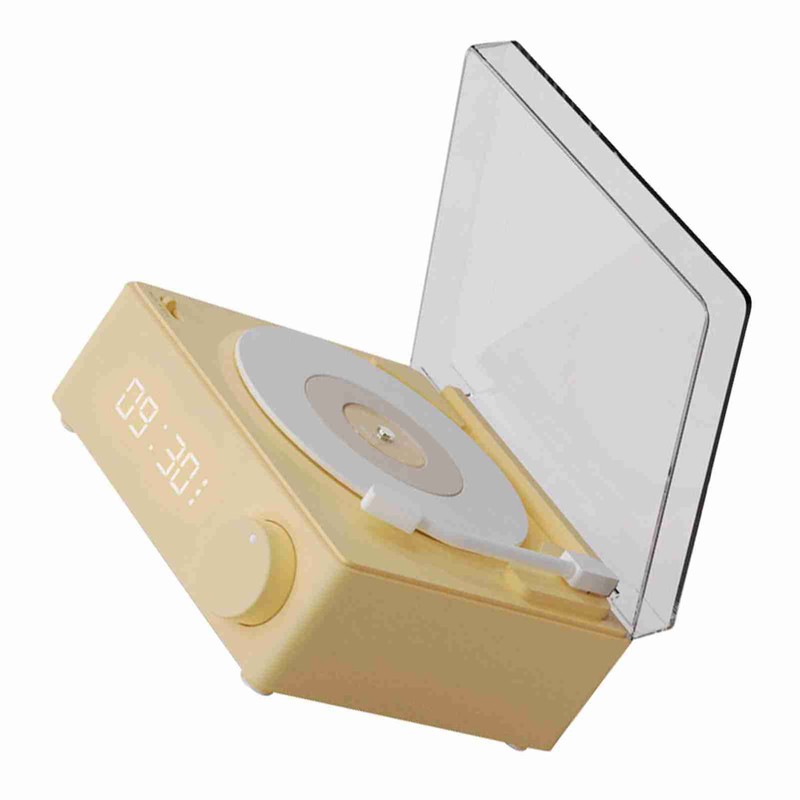 Rotating Vinyl Disc Alarm Clock Speaker Retro 360 Degree Stereo