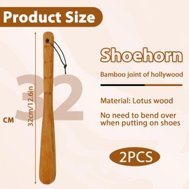 Xorim 2 Pieces Wooden Shoe Horn, Wood Shoe Horn for Seniors, Shoehorn, Long Handle, Comfortable Feel, Hygienic and Convenient, for Pregnant Women, the Elderly, Children, Men and Women